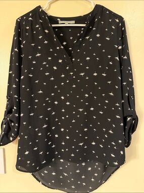 Daniel Rainn Black Blouse with White Dandelion Print